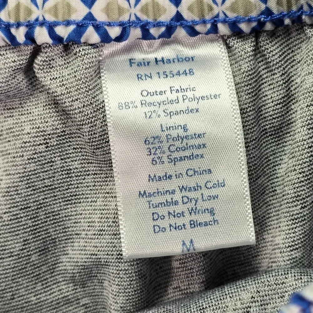 Fair Harbor Swim Trunks Mens Medium 30x8 Blue Geometric Lined Beach Pool Shorts